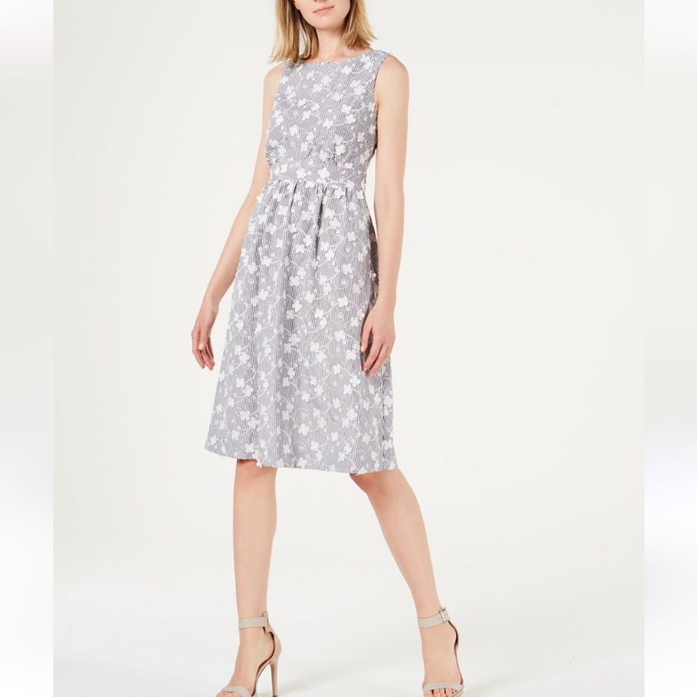 Calvin Klein Fit & Flare Floral Embroildered Stripe